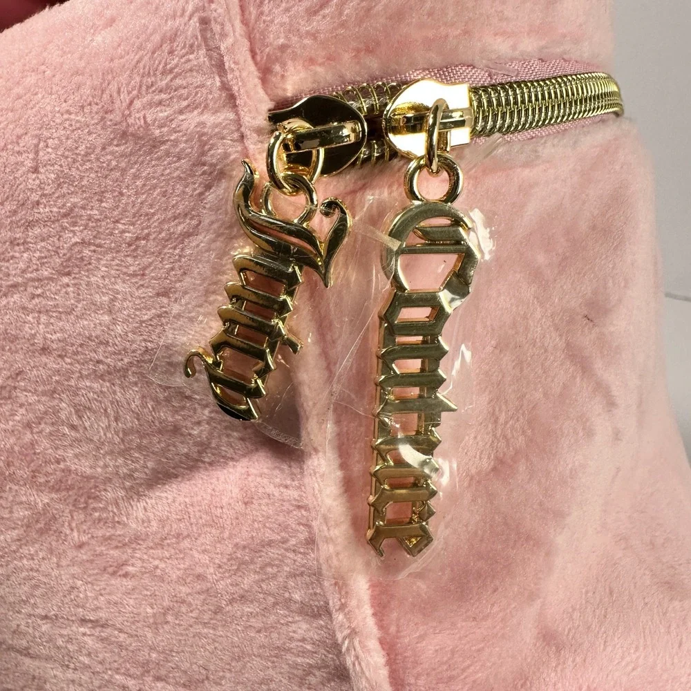 Juicy Couture Pink Velour Train Case Makeup Bag Scottie Dog Crest Rhinestone NWT